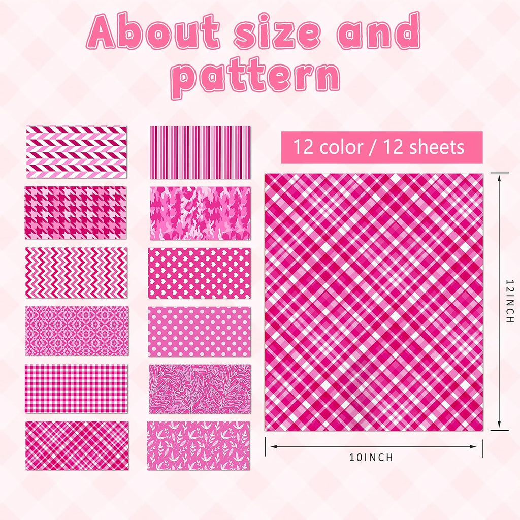 Pink Plaid Sublimation Ink Transfer Paper 12 Sheets 12"x10" | Colored sublimation transfer sheets,works with iron &