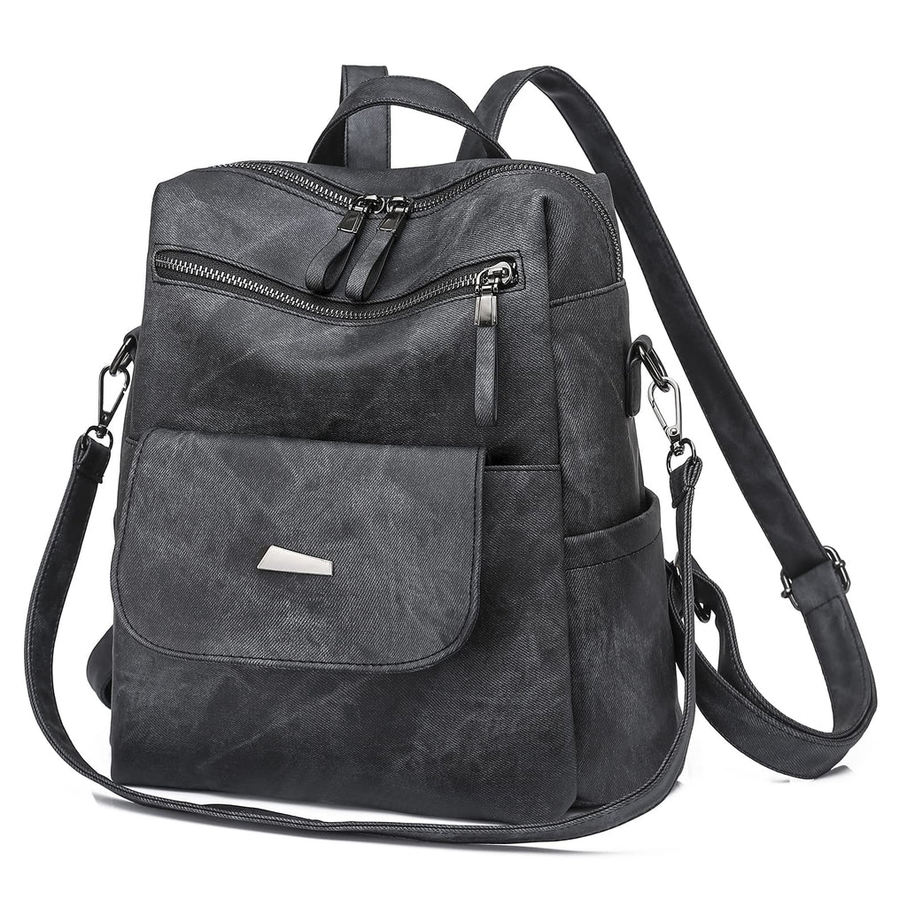 Backpack Purse for Women, PU Leather Ladies Backpack, Black