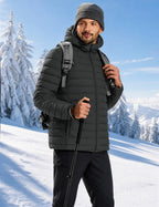 Mens Puffer Jacket with Hood Winter Sherpa Down Coat Dark Gray S