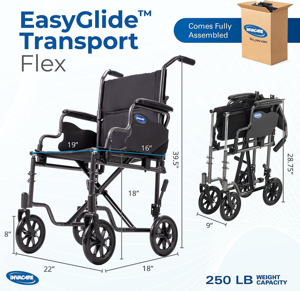 Transport Wheelchair for Adults, Compact Lightweight Wheel Chair with Foldable Backrest, Flip-Back & Removable