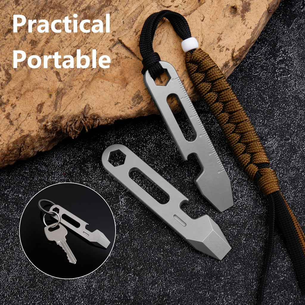 4-in-1 Titanium EDC Pry Bar Multitool with Bottle Opener, Hex Wrench & Ruler, Keychain Pocket Pry Tool for Everyday