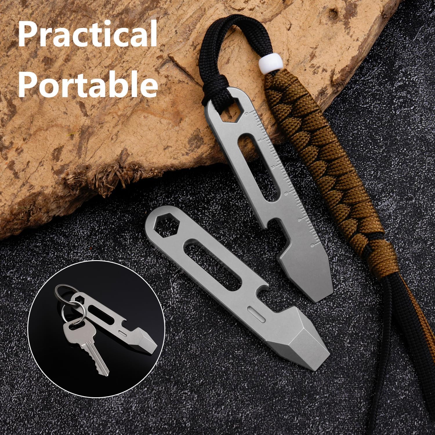 4-in-1 Titanium EDC Pry Bar Multitool with Bottle Opener, Hex Wrench & Ruler, Keychain Pocket Pry Tool for Everyday