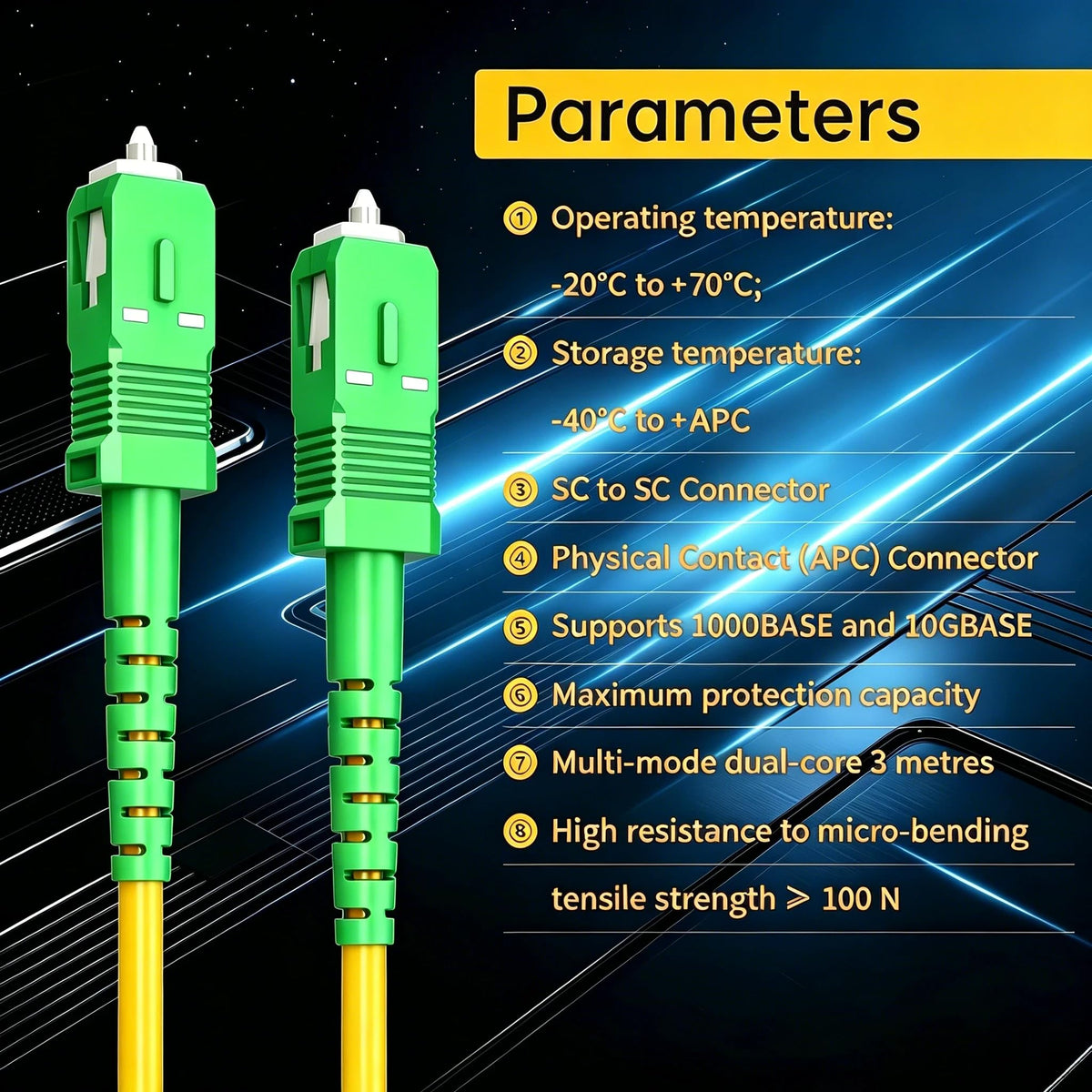 SC/APC to SC/APC OS2 Single Mode Fiber Optic Cord 3m/10ft 5-Pack