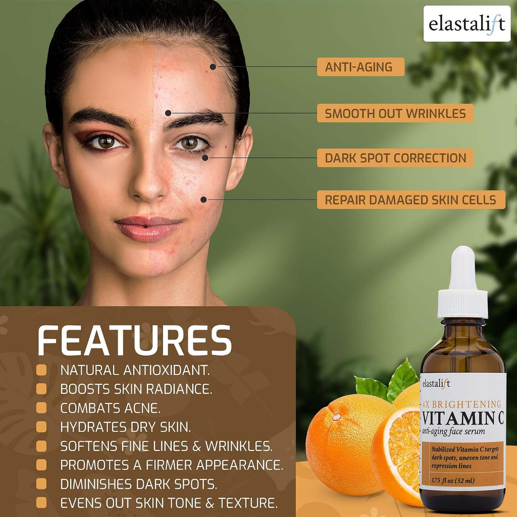 Vitamin C Facial Serum For Age Spots, Wrinkles, & Expression Lines. Anti-Aging Face Serum W/Vitamin C & Hyaluronic