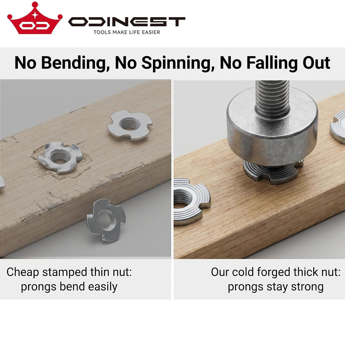 M8 T-Nuts for Climbing Wall: 30 Pack 4 Pronged Tee Nuts Zinc Plated Threaded Inserts - No Rust No Spin