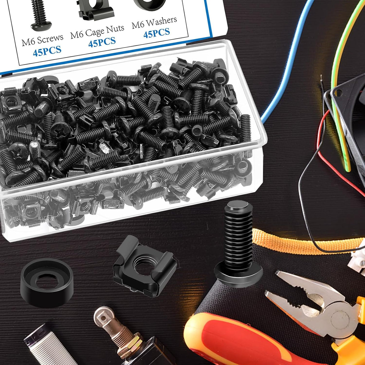 45‑Pack M6 x16mm Rack Screws, Cage Nuts & Washers Server Cabinet