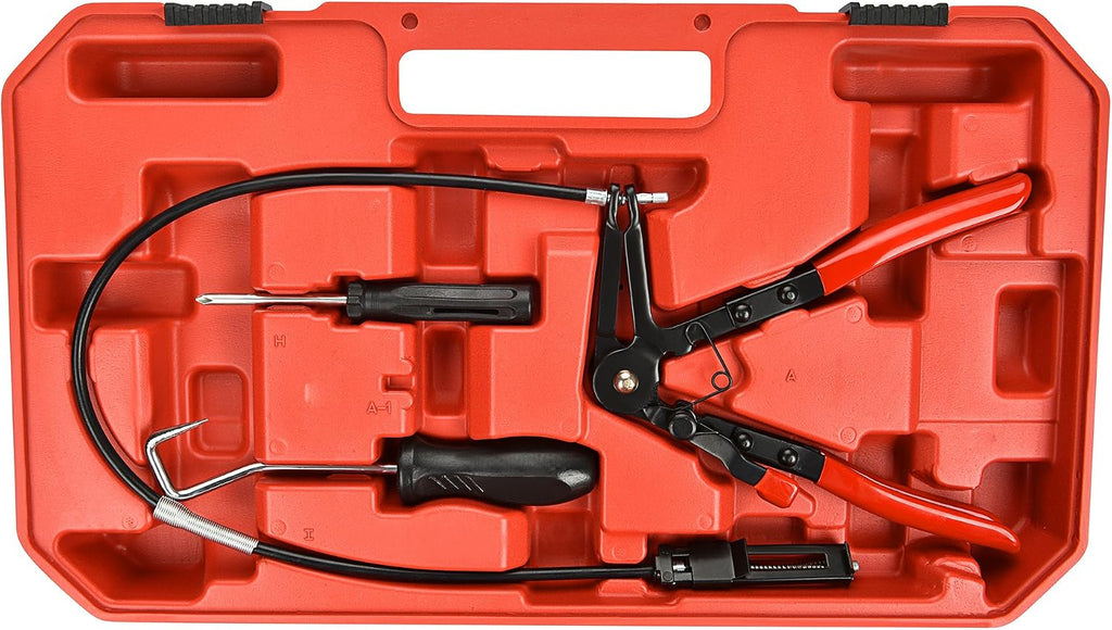 9pc Hose Clamp Pliers, Professional Automotive with Flexible Wire Long Reach, Clic R Type Swivel Jaw and Flat Band