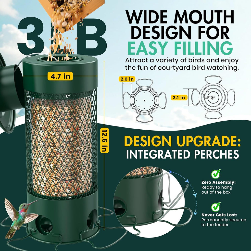 Metal Squirrel Proof Bird Feeders for Outdoors Hanging,Weight-Activated Large Capacity Feeder for Wild Finch