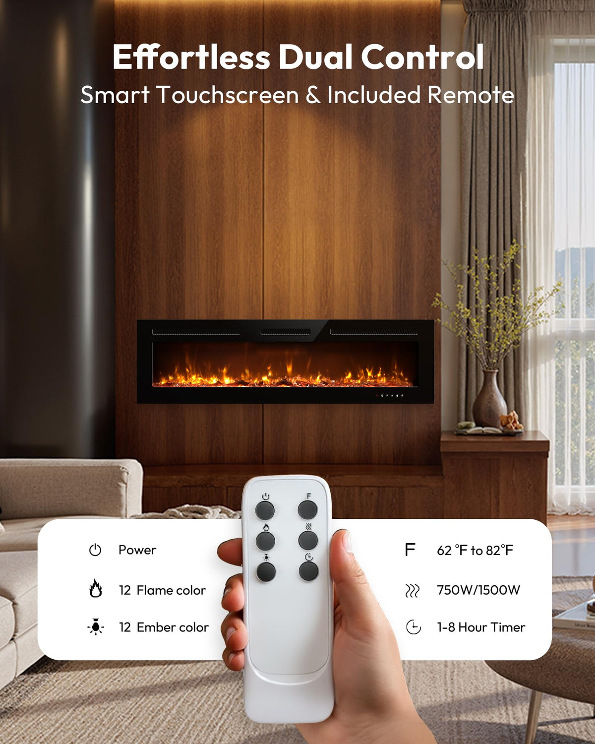 60 Inch Electric Fireplace Recessed Wall Mounted