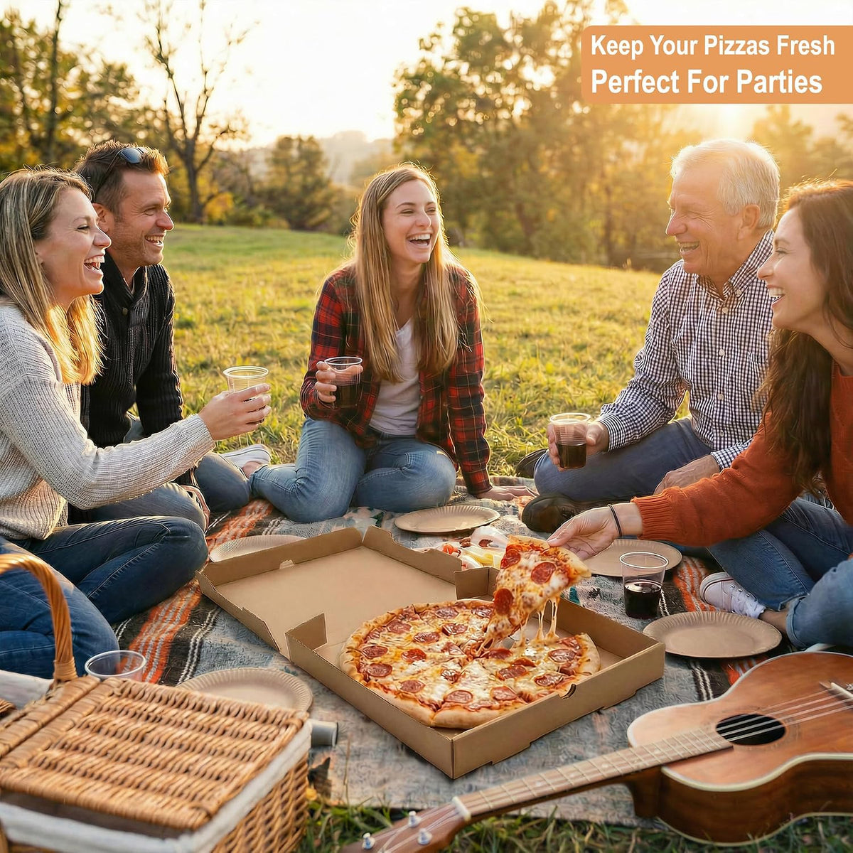 Pizza Boxes 12 x 12 x 1.75 Inches (25 Pack) | Kraft Corrugated Cardboard Pizza Boxes | Keep Your Pizzas & Baked Goods
