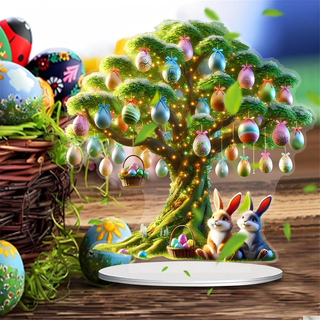 Easter Decorations Easter Tree-Basket Bunny-Egg Decor Figurines Table Ornaments 2D Acrylic Spring Easter Decoration