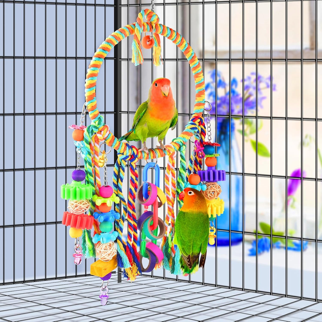 Bird Toys, Bird Swing Toy Bird Perch with Colorful Chewing Toys, Suitable for Lovebirds, Finches, Parakeets