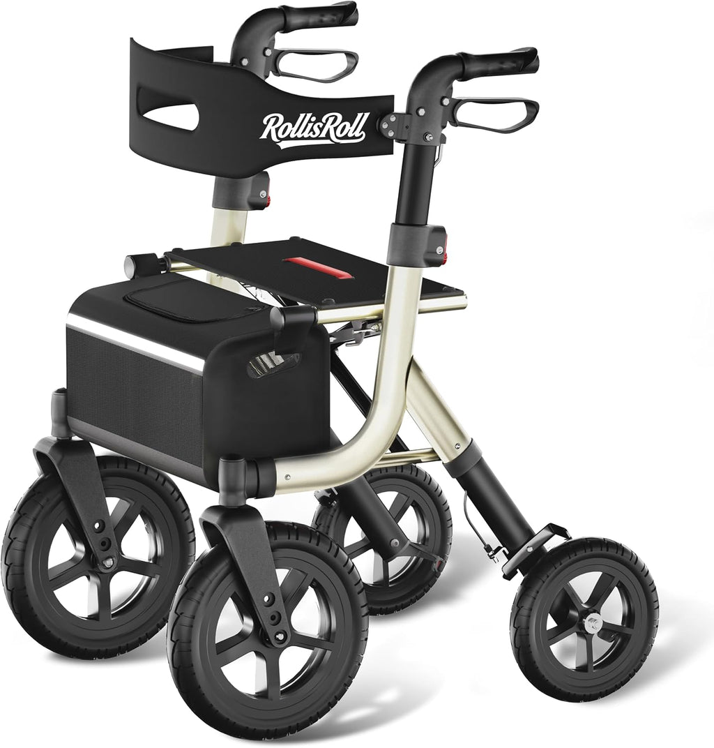 Walkers for Seniors, Rollator Walker with Seat, 12" Big Rubber Wheels All Terrain Rolling Walker with Backrest
