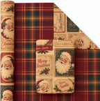 Vintage Santa Christmas Wrapping Paper Rolls,Brown Gift Wrap