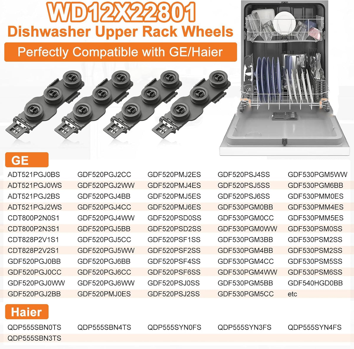 UPGRADED WD12X22801 Dishwasher Roller Wheels GE Dishwasher Upper Rack Parts