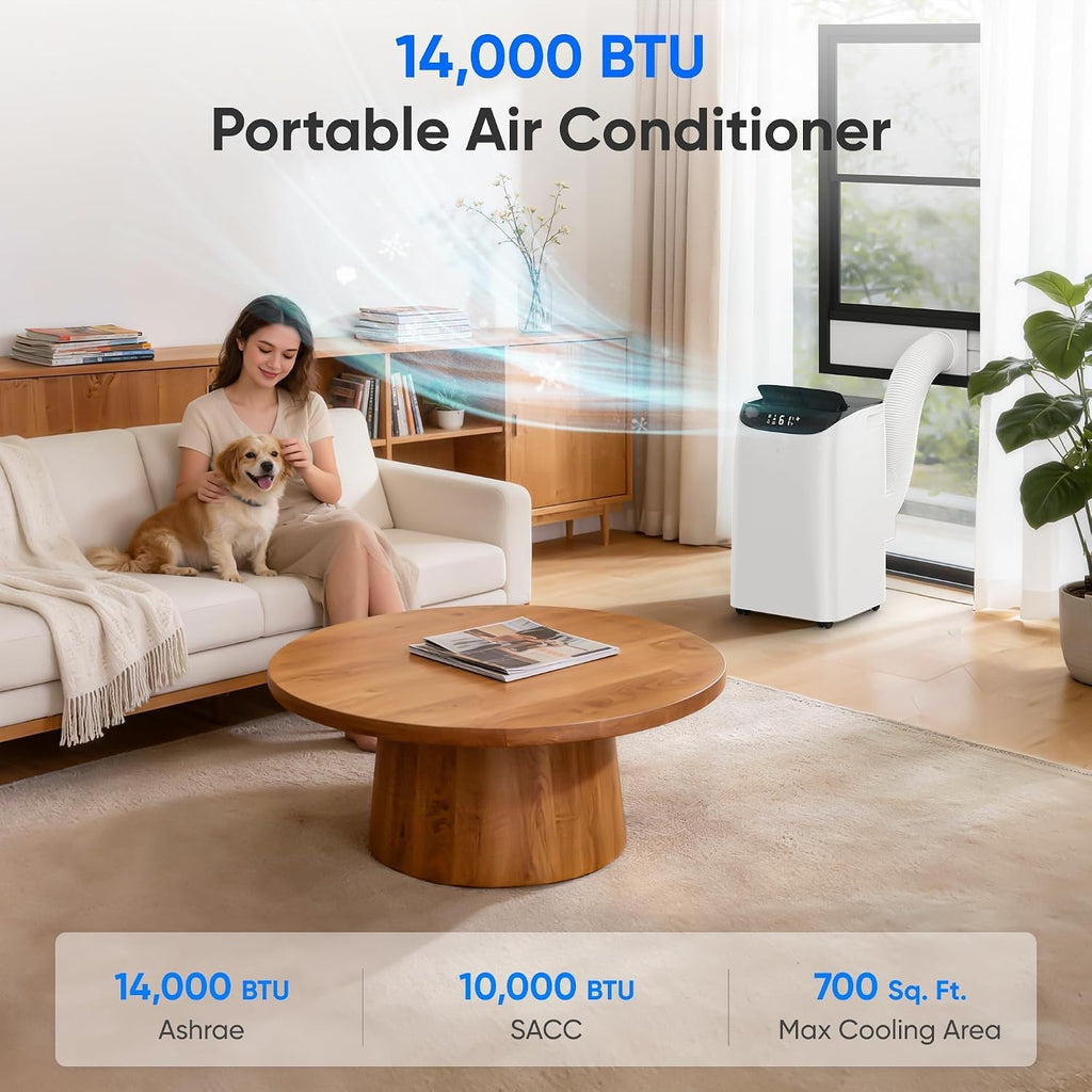 14000 BTU Portable Air Conditioners, Cooling,Fan,Dehumidification,Sleep Mode for Large Rooms up to 700 Sq.Ft, AC Unit