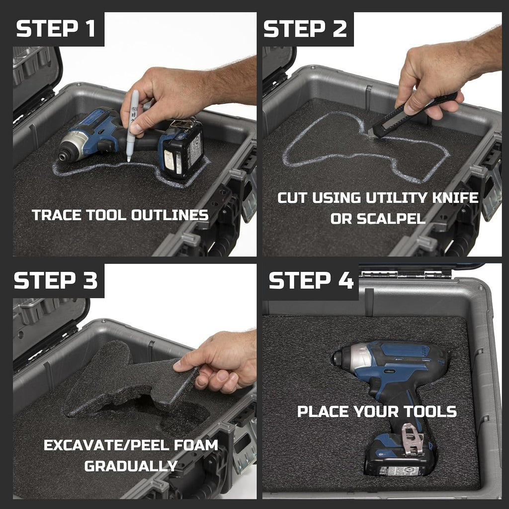 Tool Box Foam Organizer 16x12x1 inch 4Pack, Kaizen Sheets for Pro Tool Control, Custom Tool Shadow Inserts for Cases