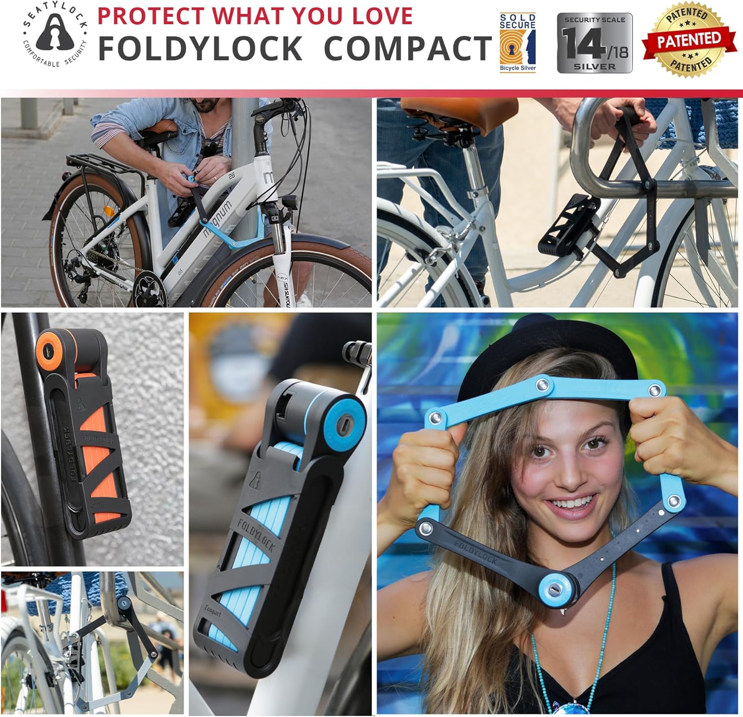 FoldyLock Compact Lightweight Patented Folding Bike Lock 33.5 in | Award Winning Smart Secure Guard High Security