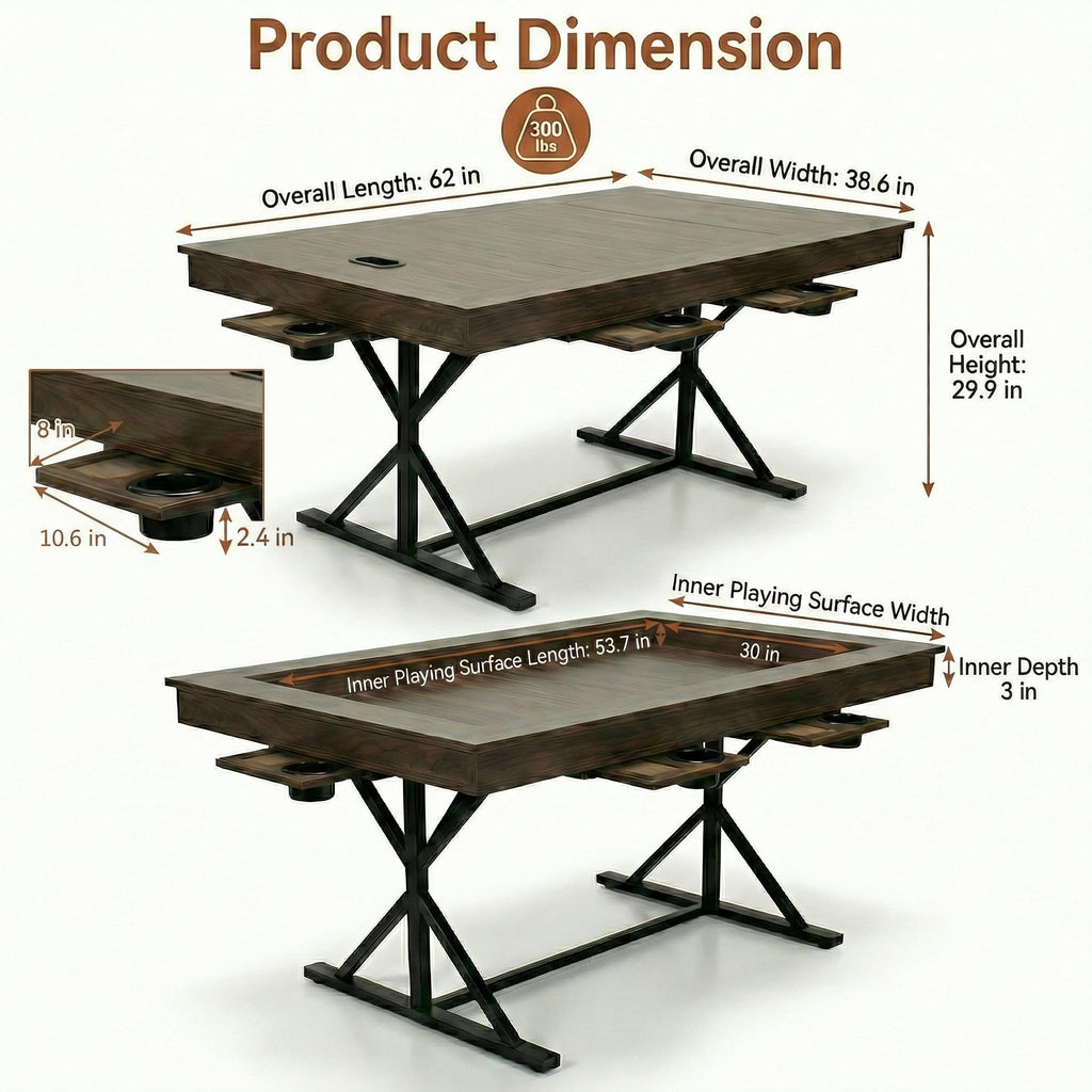 Board Game Table with Mat & Removable Top Panels for 4-6 Players