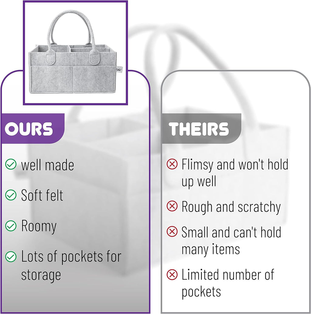 Baby Diaper Caddy Organizer, Gray, Medium, Nursery Storage Bin and Car Organizer for Diapers and Baby Wipes
