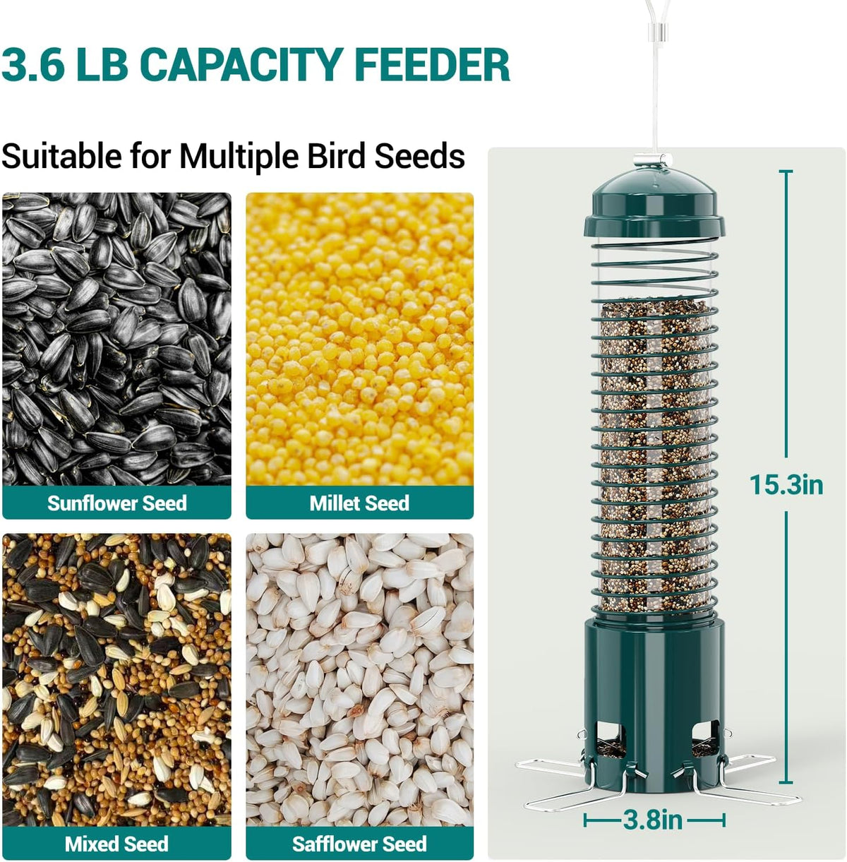 Squirrel Proof Bird Feeder, Metal Bird Feeders for Outdoors Hanging, 3.6LB Large Seeds Capacity for Wild Birds
