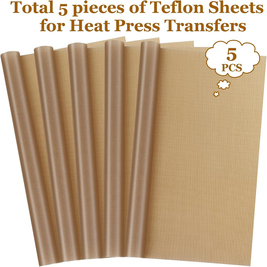 5 Pack Teflon Sheet for Heat Press, Large Size Heat Transfer Press Cover Paper Heat Resistant Transfer Protector Mats