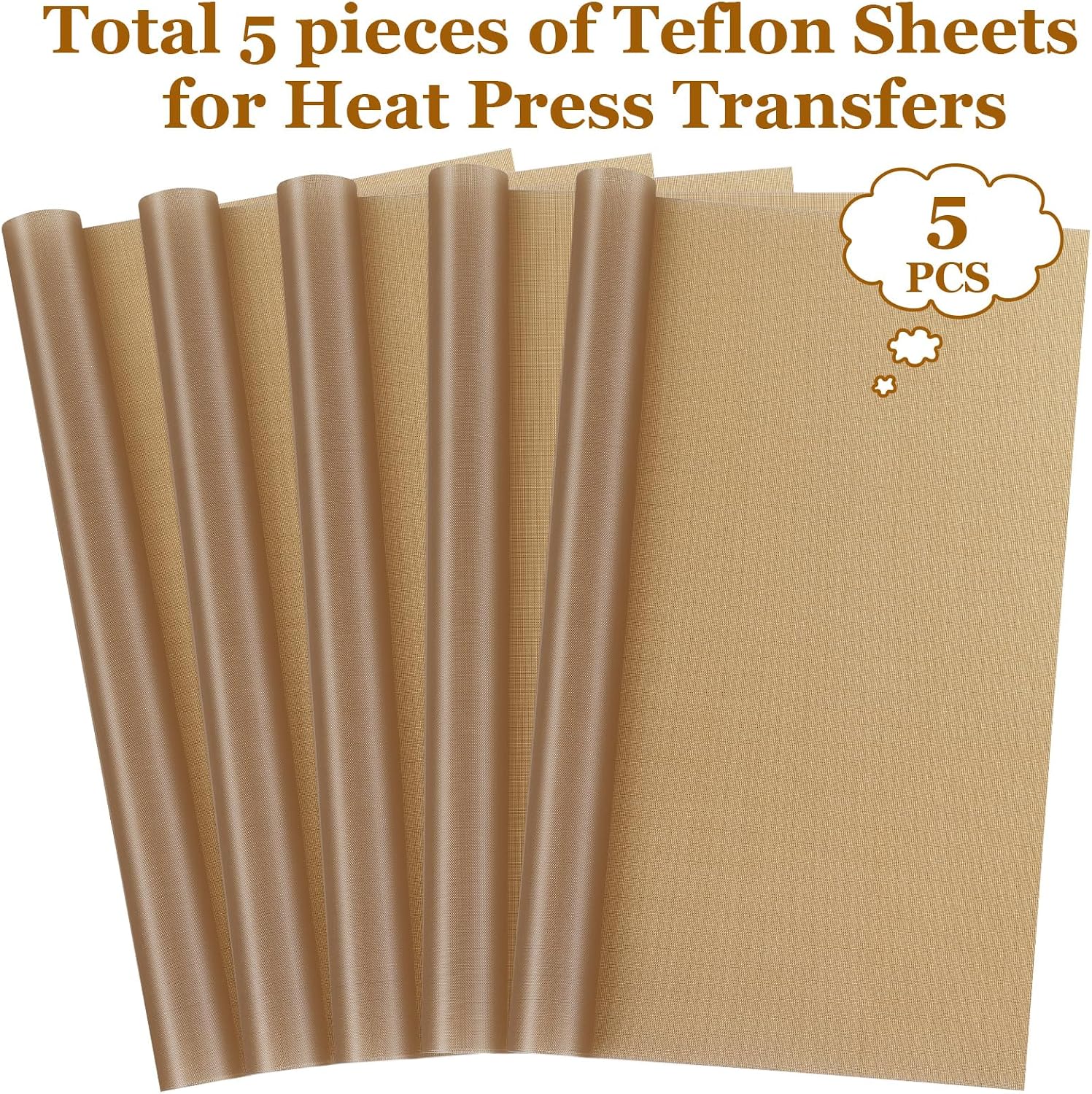 5 Pack Teflon Sheet for Heat Press, Large Size Heat Transfer Press Cover Paper Heat Resistant Transfer Protector Mats