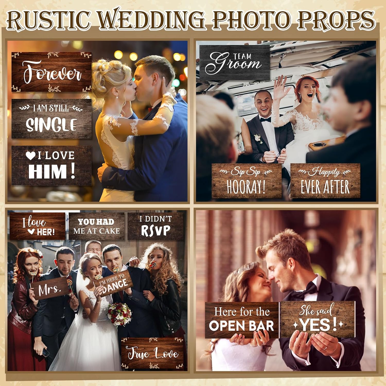24 Designs Rustic Wedding Photo Booth Props,Double Sided PVC Selfie