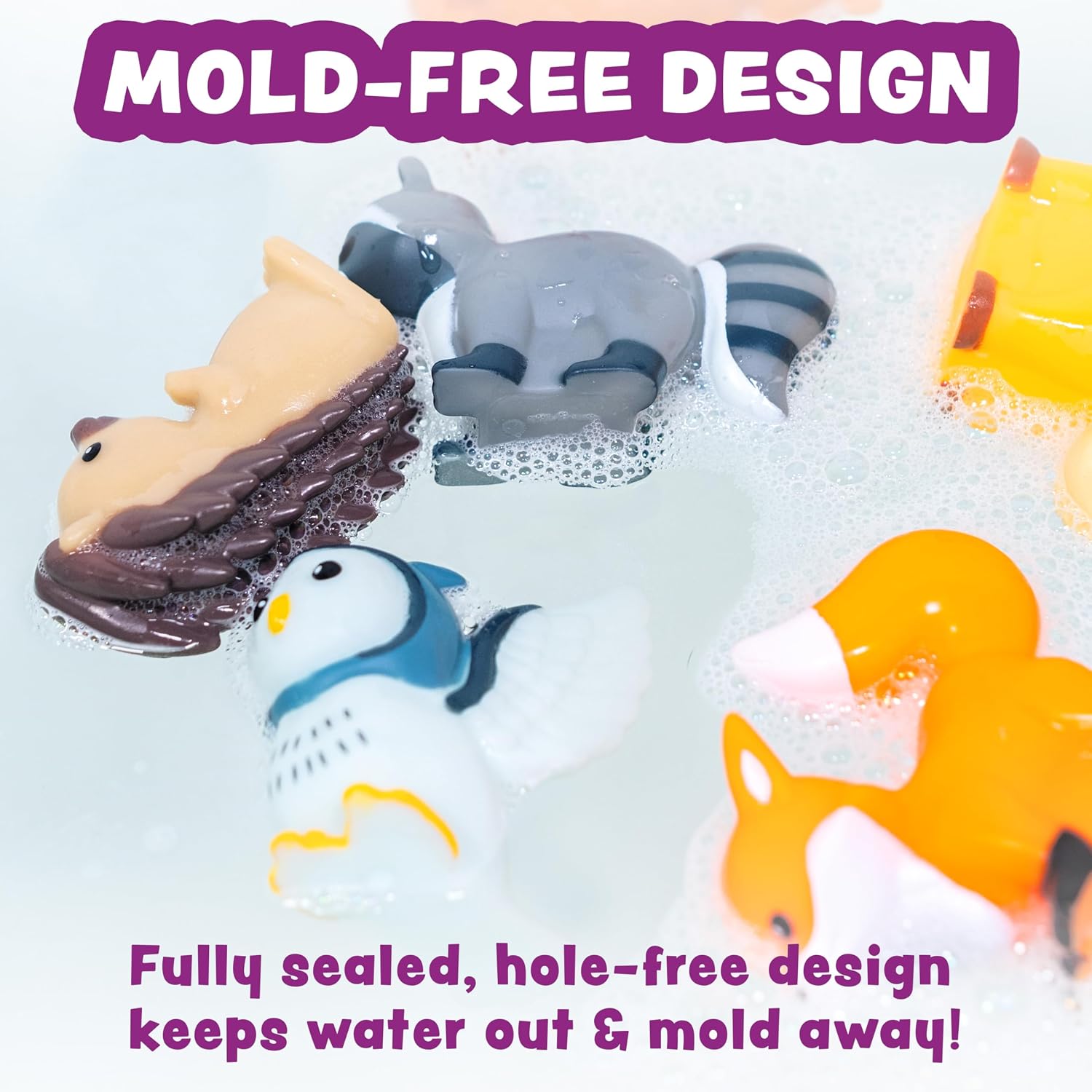 Woodland Animals Watertight Baby Bath Toys, 6 Pack | Sealed, No Hole Bath Toys Design Keeps Moisture Out | Soft