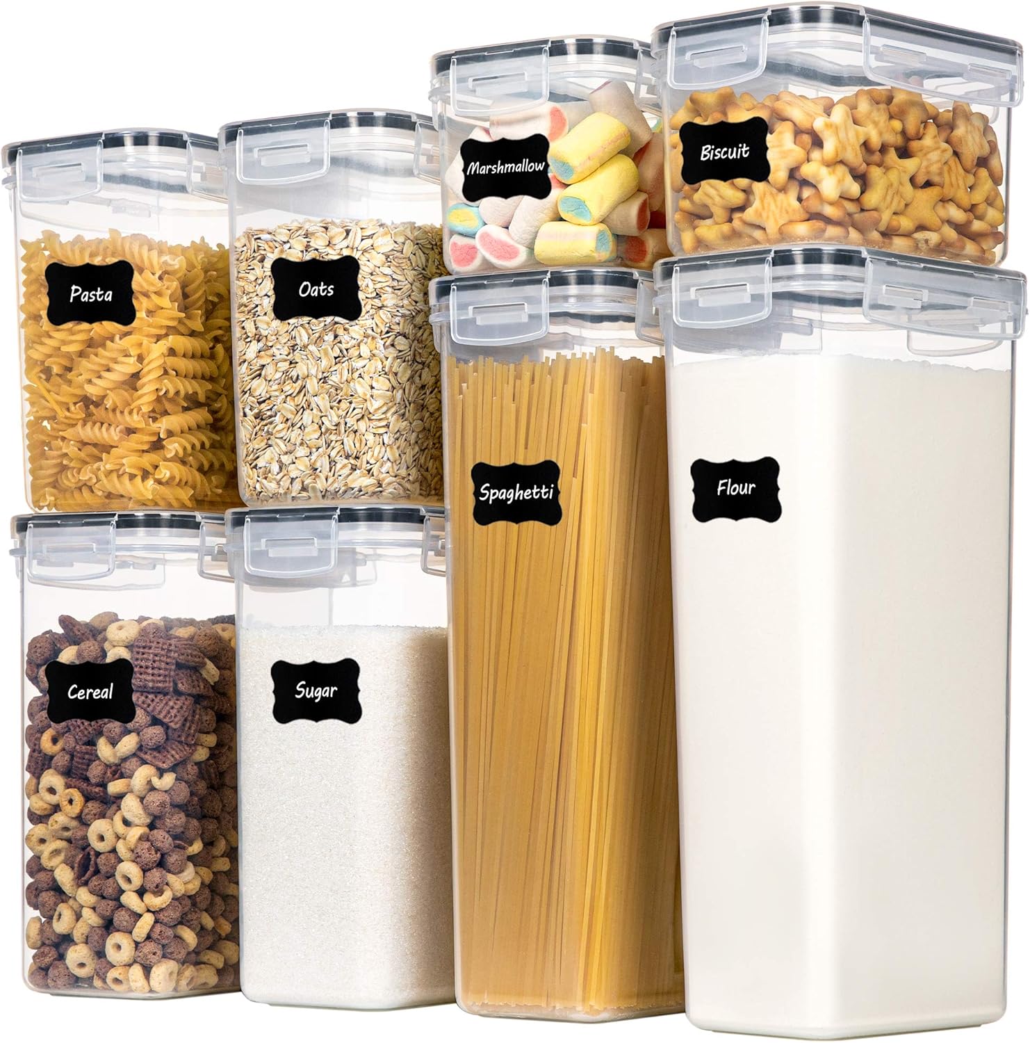Airtight Food Storage Containers with Lids, 8 PCS Plastic Storage Canisters for Kitchen & Pantry Organization,Dry