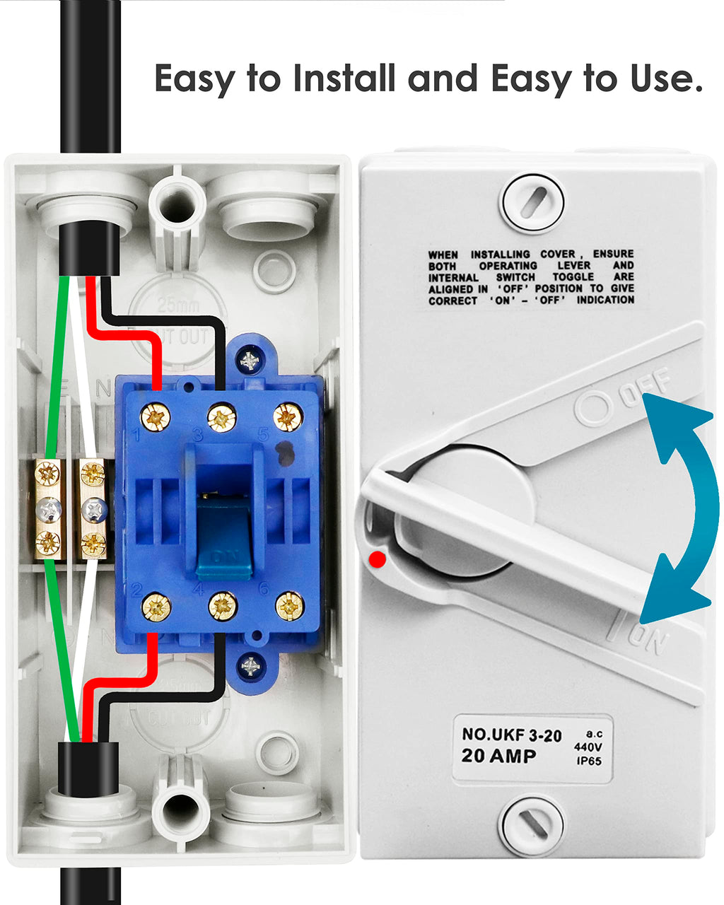 Enclosed Motor Disconnect Switch 20A 440V AC,3 Pole Safety Isolation Switch
