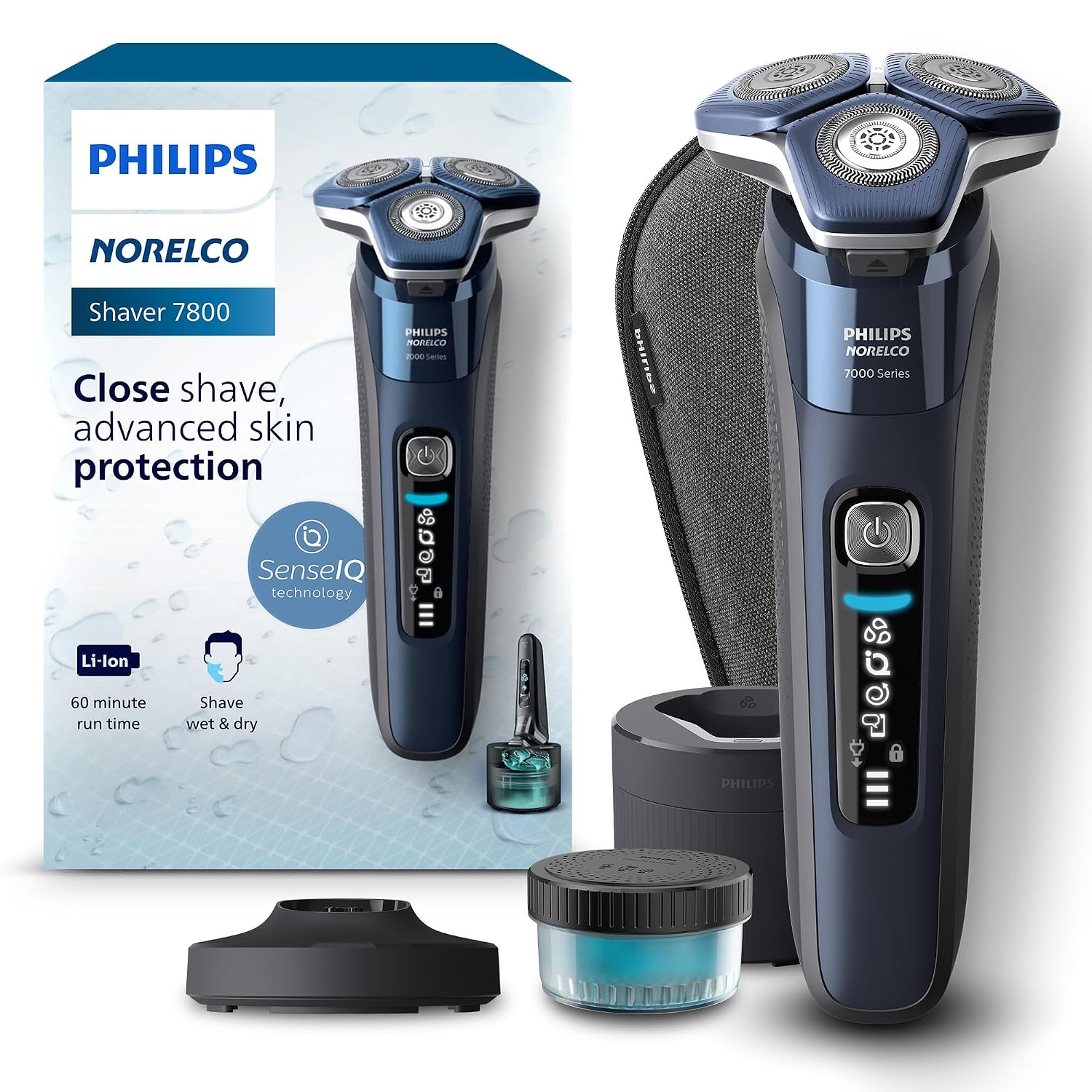 Philips Norelco 7800 Electric Shaver, Black | 45 SteelPrecision Blades, SenseIQ Technology, Nano SkinGlide coating