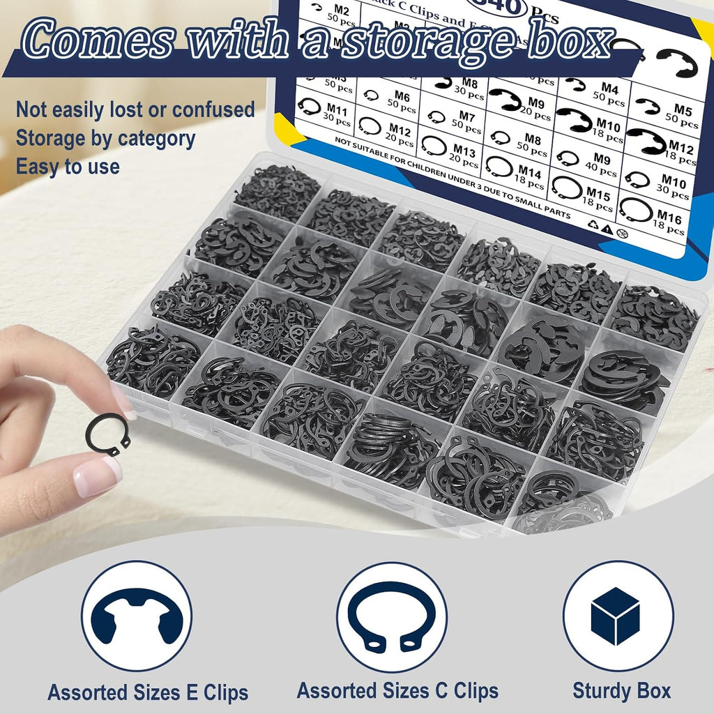 ZQZ 840Pcs C Clips and E Clips Assortment Kit, External Retaining Rings Set