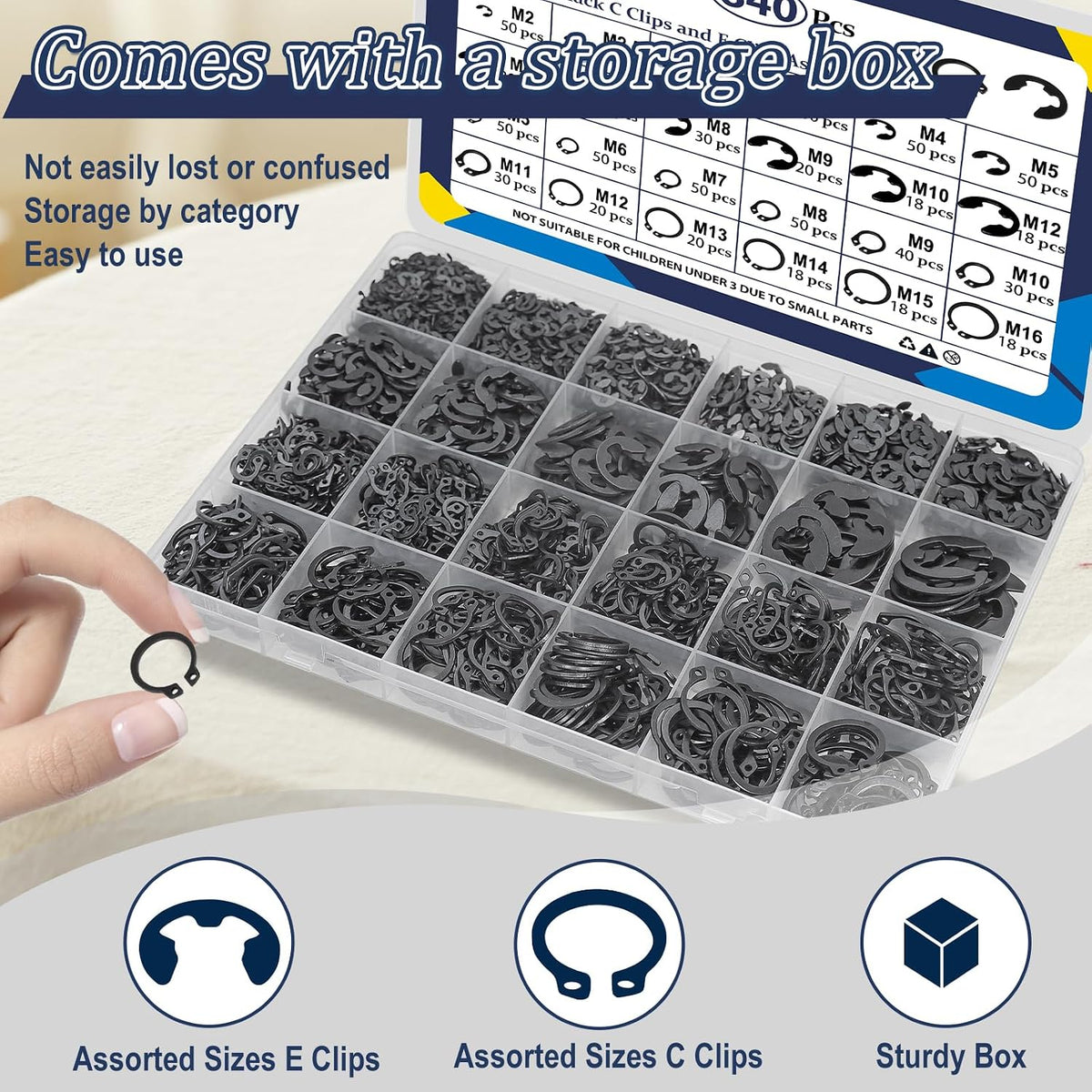 ZQZ 840Pcs C Clips and E Clips Assortment Kit, External Retaining Rings Set