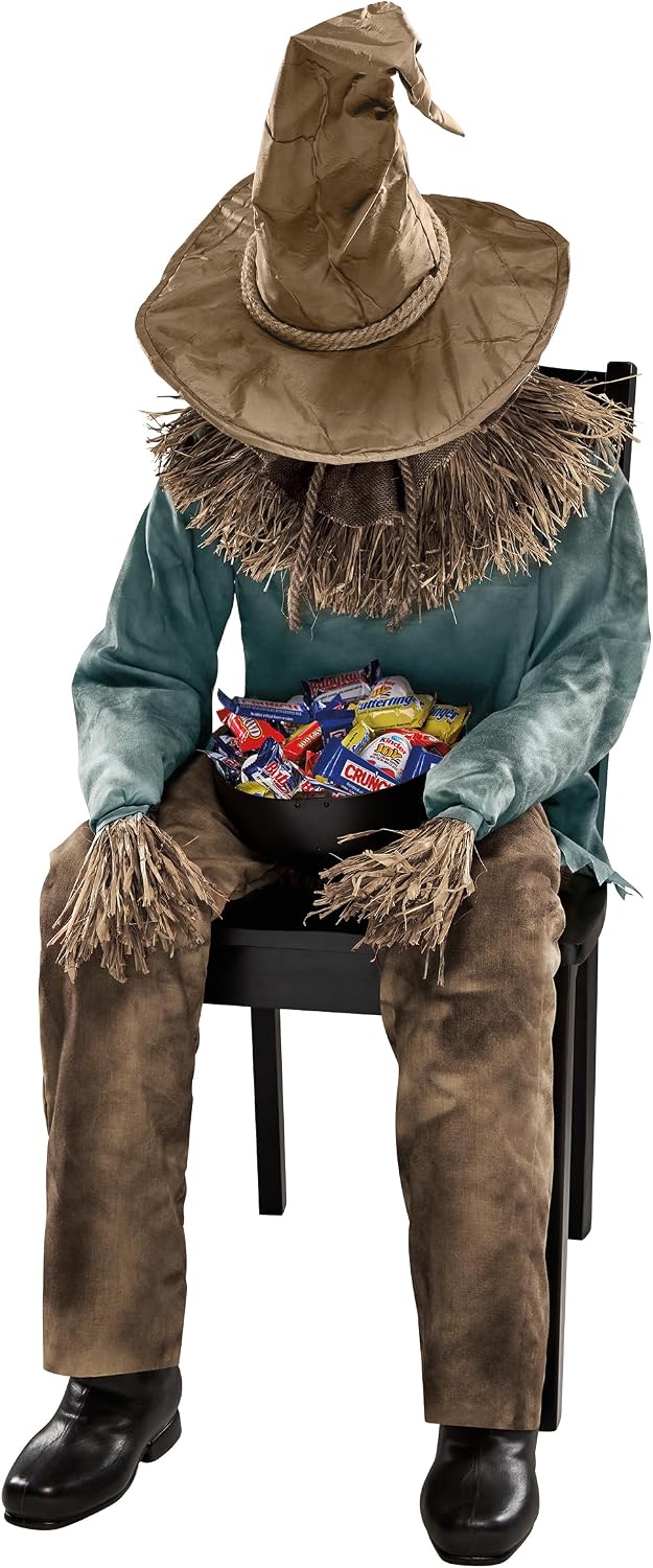 4 Ft 6 In Scary Sitting Scarecrow Animatronic, Multicolor