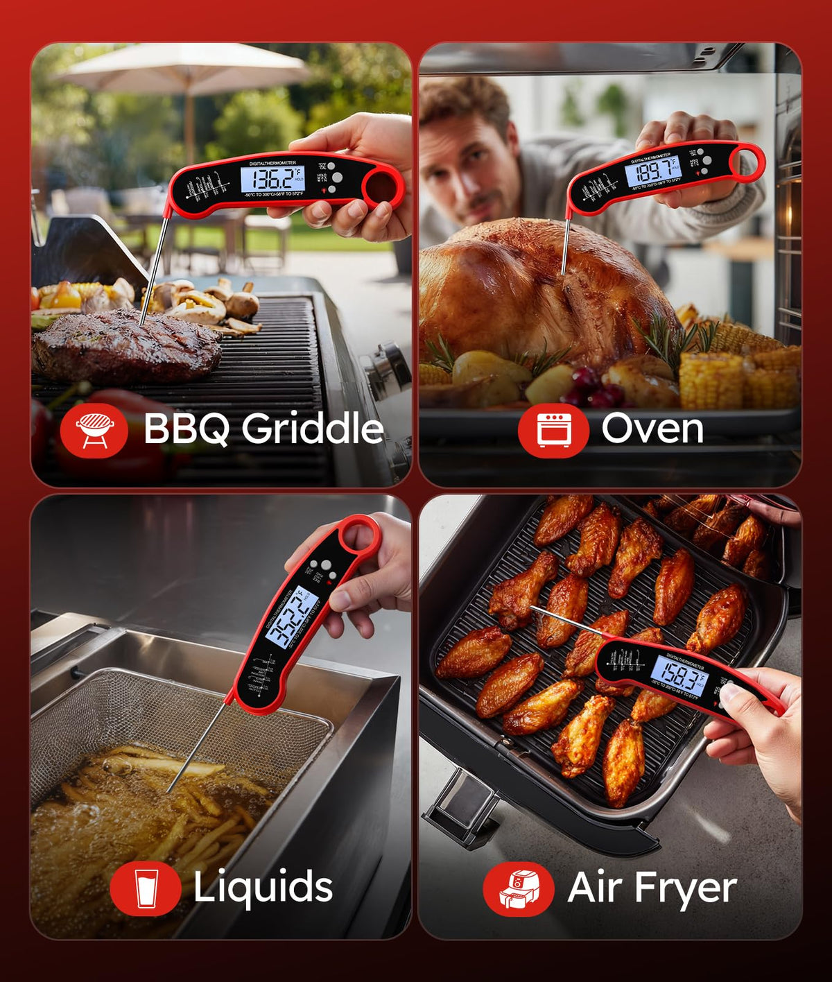 Meat Thermometer Digital, 1-2 Sec Instant Read, Food, Cooking, Grilling