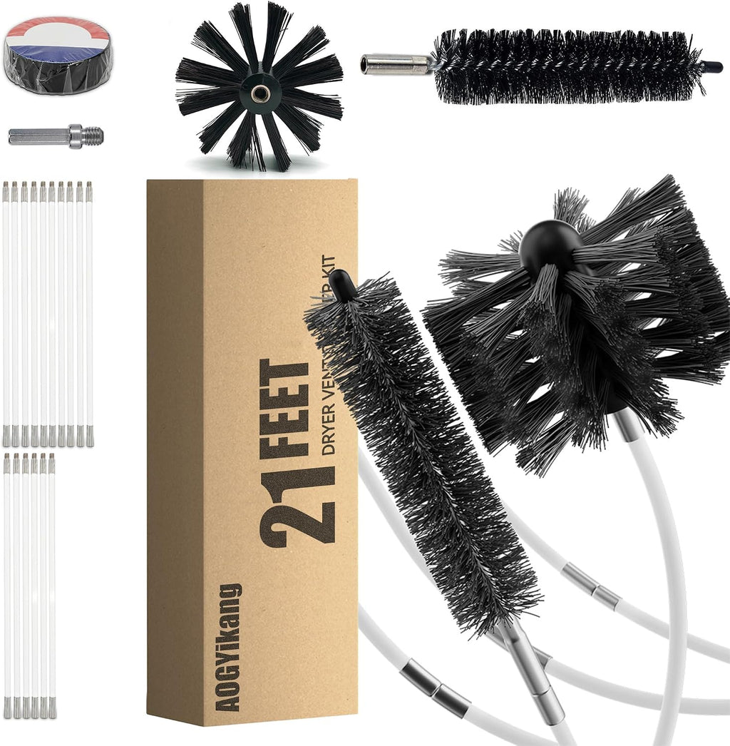 21 Feet Dryer Vent Cleaning Brush Kit, Multi-Scene Durability Chimney Brush with Flexible Nylon Rod, Multi-Purpose