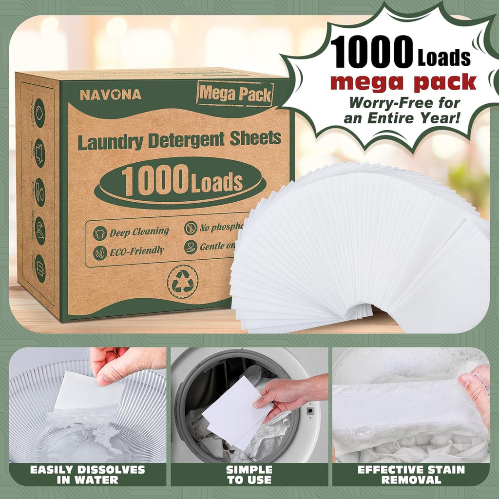 1000 Loads Mega Pack Laundry Detergent Sheets, Fresh Scent