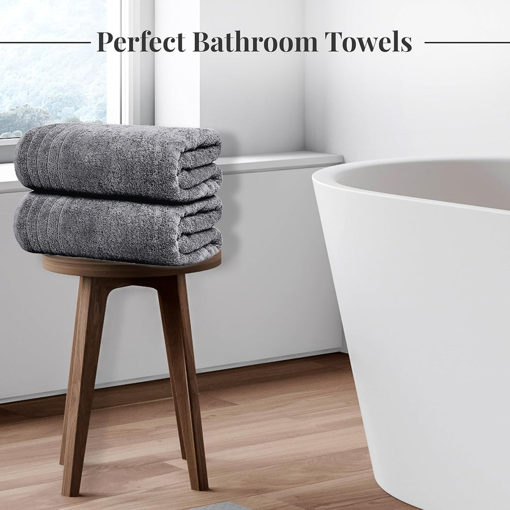 8 Piece Towel Set, 2 XL Bath, 2 Hand, 4 Washcloth, Dark Grey | 100% Cotton, Lighter Weight, Quicker to Dry, Super