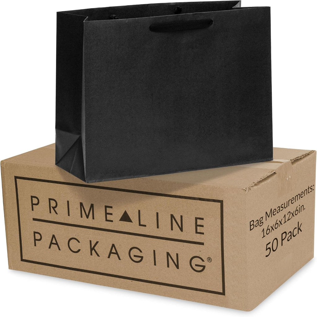 Black Gift Bags with Handles, 16x6x12, 50 Pack