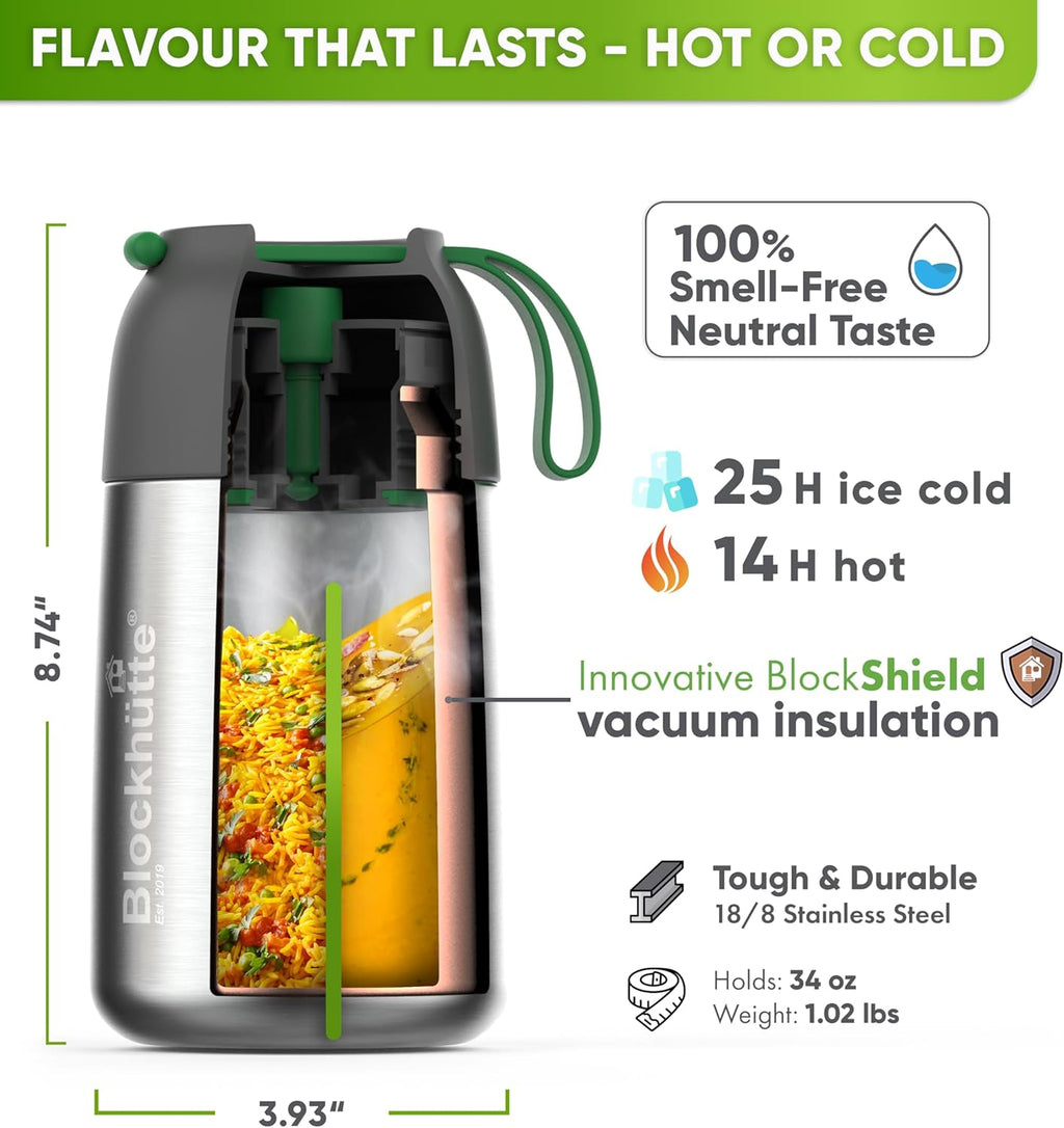 Soup Thermos for Adults - 34 oz Vacuum Stainless Steel Thermal Lunch Box, Leakproof Thermos for Hot Food, Wide Mouth