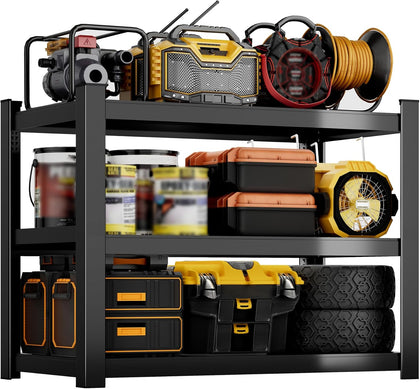 Metal Storage Shelves, 3-Tier Garage Shelving Unit, Heavy Duty Adjustable Metal Shelving for Garage, Basement