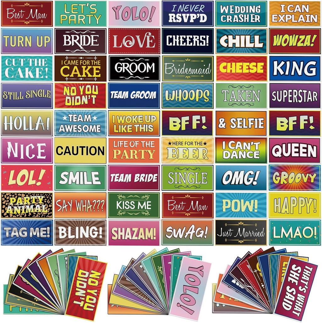 64 Design Photo Booth Prop Sign Decor Double Sided Photobooth Accessoires 11x5.5'' PVC Selfie Prop Sign for Wedding