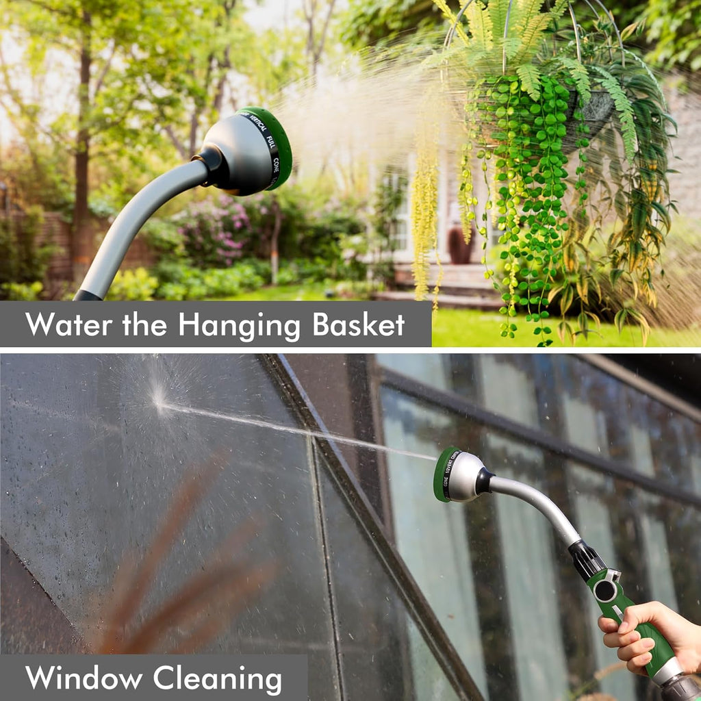 Watering Wand Heavy Duty, Metal Garden Hose Wand with 10 Spray Patterns, 15-Inch Long Hose Nozzle Sprayer with Thumb