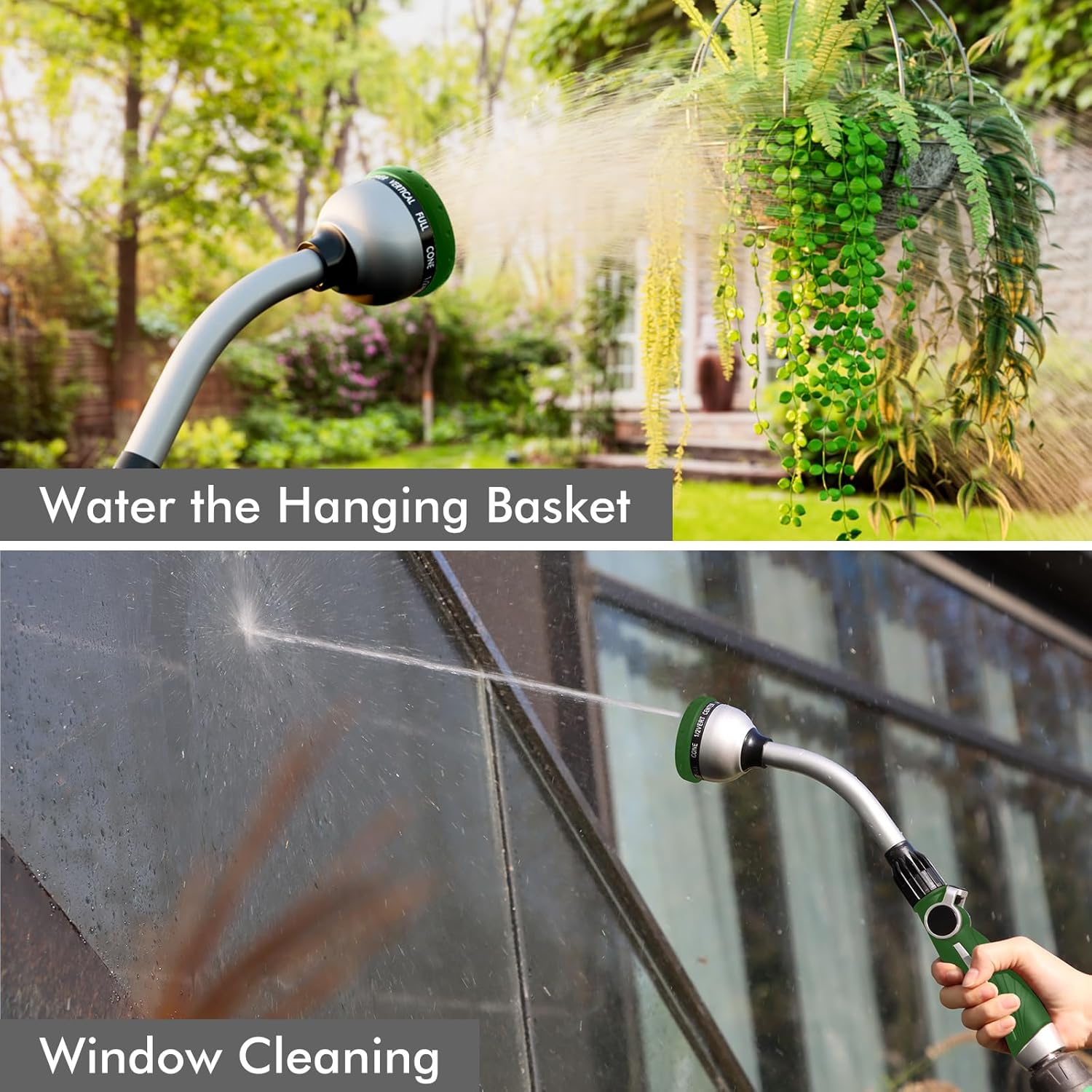 Watering Wand Heavy Duty, Metal Garden Hose Wand with 10 Spray Patterns, 15-Inch Long Hose Nozzle Sprayer with Thumb