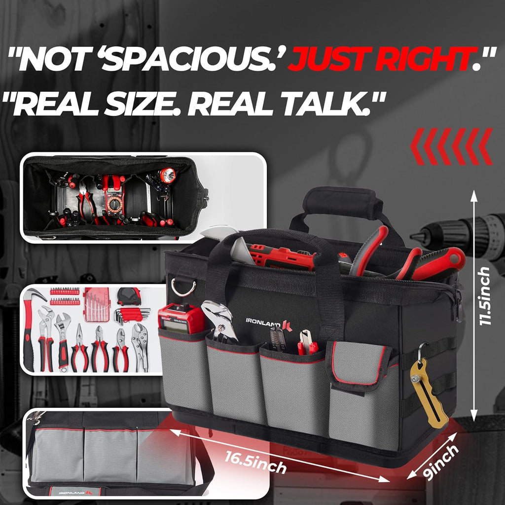 16.5 Inch Hard & Sturdy Bottom Tool Bag Organizer for Men, Waterproof Heavy Duty Tool Bag with Handle & Large Zipper
