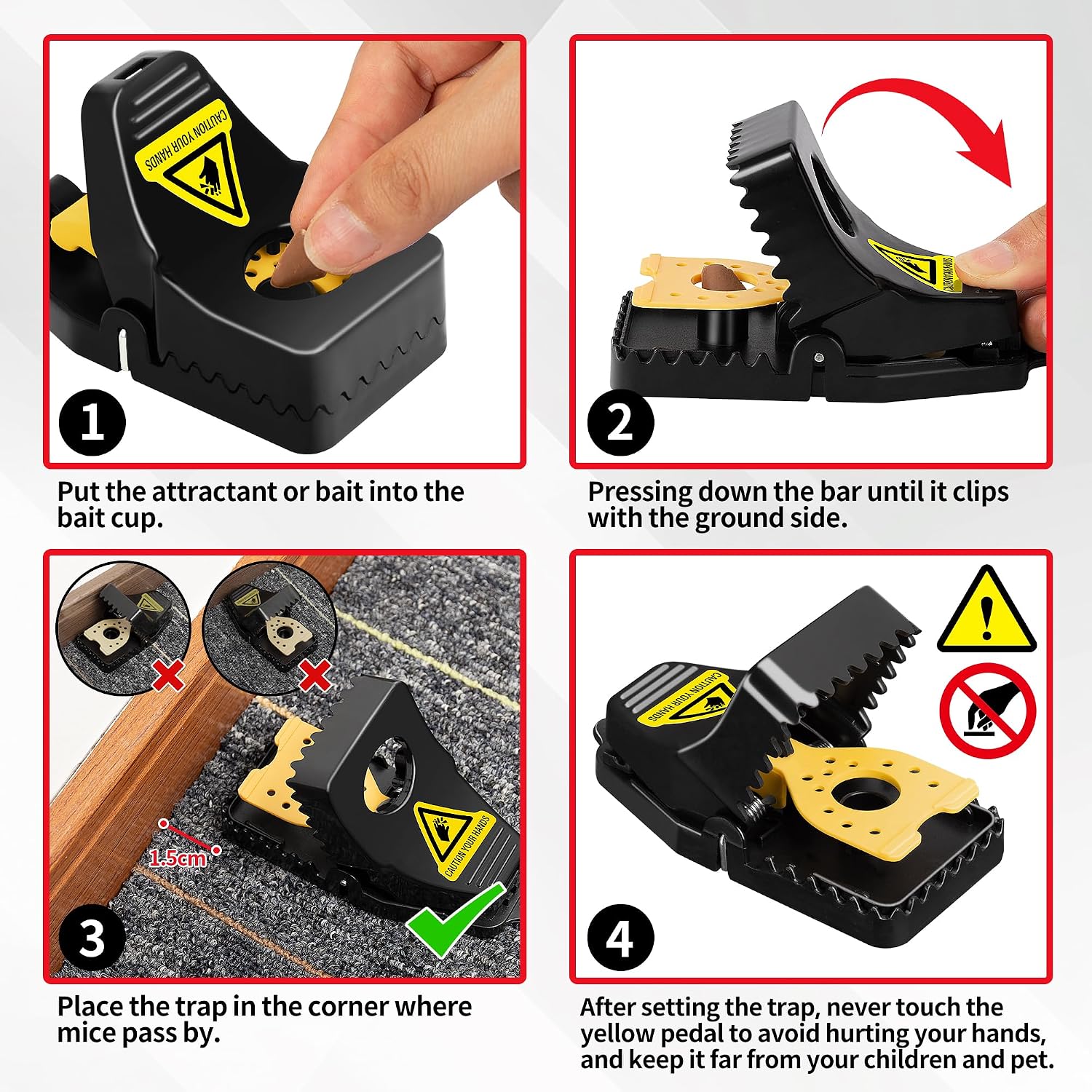 Mouse Traps, 12 Pack Snap Rat Traps, Quick-Set Reusable Sanitary Mice Traps, Rodent Traps Mice Catchers Indoor