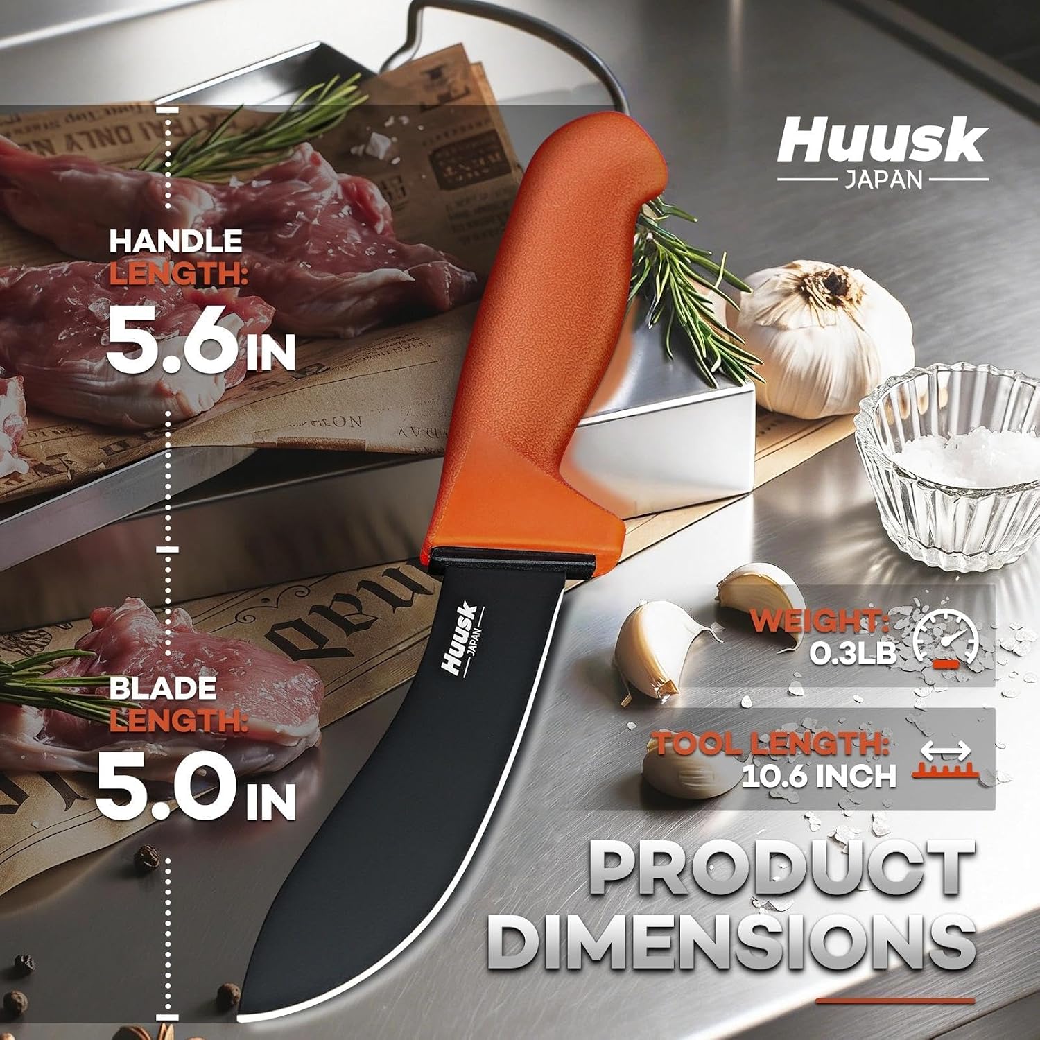 Skinning Knife for Hunting - 5" Curved Oval Game Processing Knives | Premium German Stainless Steel, Non‑Slip