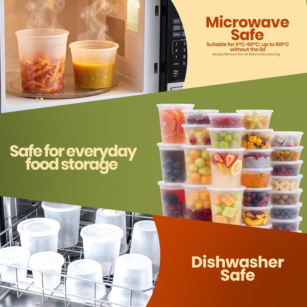 Deli Containers with Lids 32 Oz, 16 Oz & 8 Oz, 60 Pack, Clear