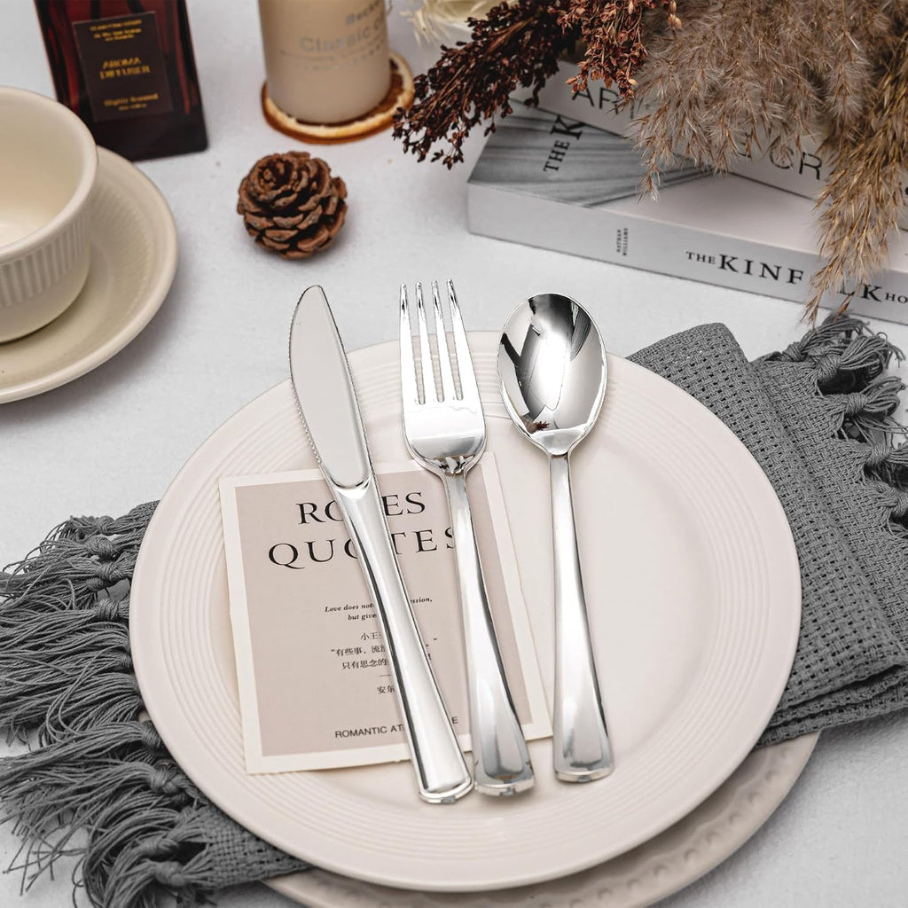 120PCS Silver Plastic Silverware, Disposable Utensils & Cutlery